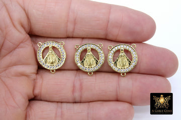 CZ Pave Mother Mary Connectors, Gold Cross Rosary Centers #344, St. Benito Charm Links